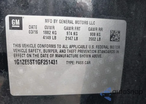 2016 Chevrolet Malibu Lt из США, поврежденный, VIN 1G1ZE5ST1GF251431